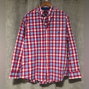 Chaps Men’s Button Down Shirt, Easy Care, Long Sleeves, Size L, Red and Blue